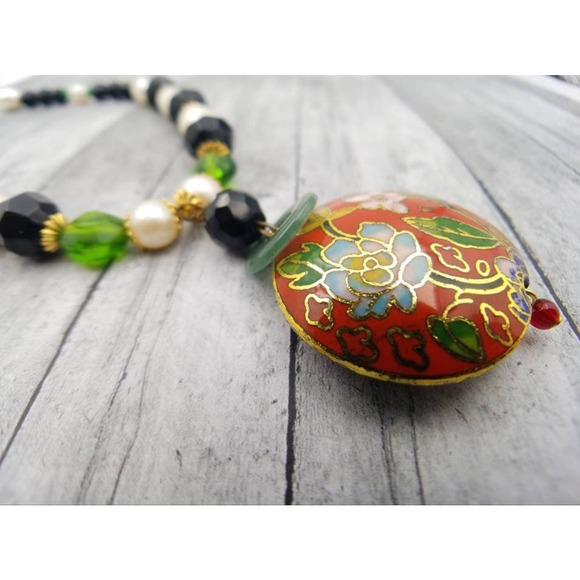 Vintage SARAH COVENTRY Red Enamel Flower Necklace – Vintage Bead Necklace - Picture 5 of 7